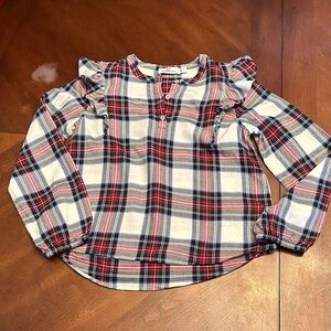 Girls Vineyard Vines Kids Plaid Ruffle Blouse - Red, Blue, White